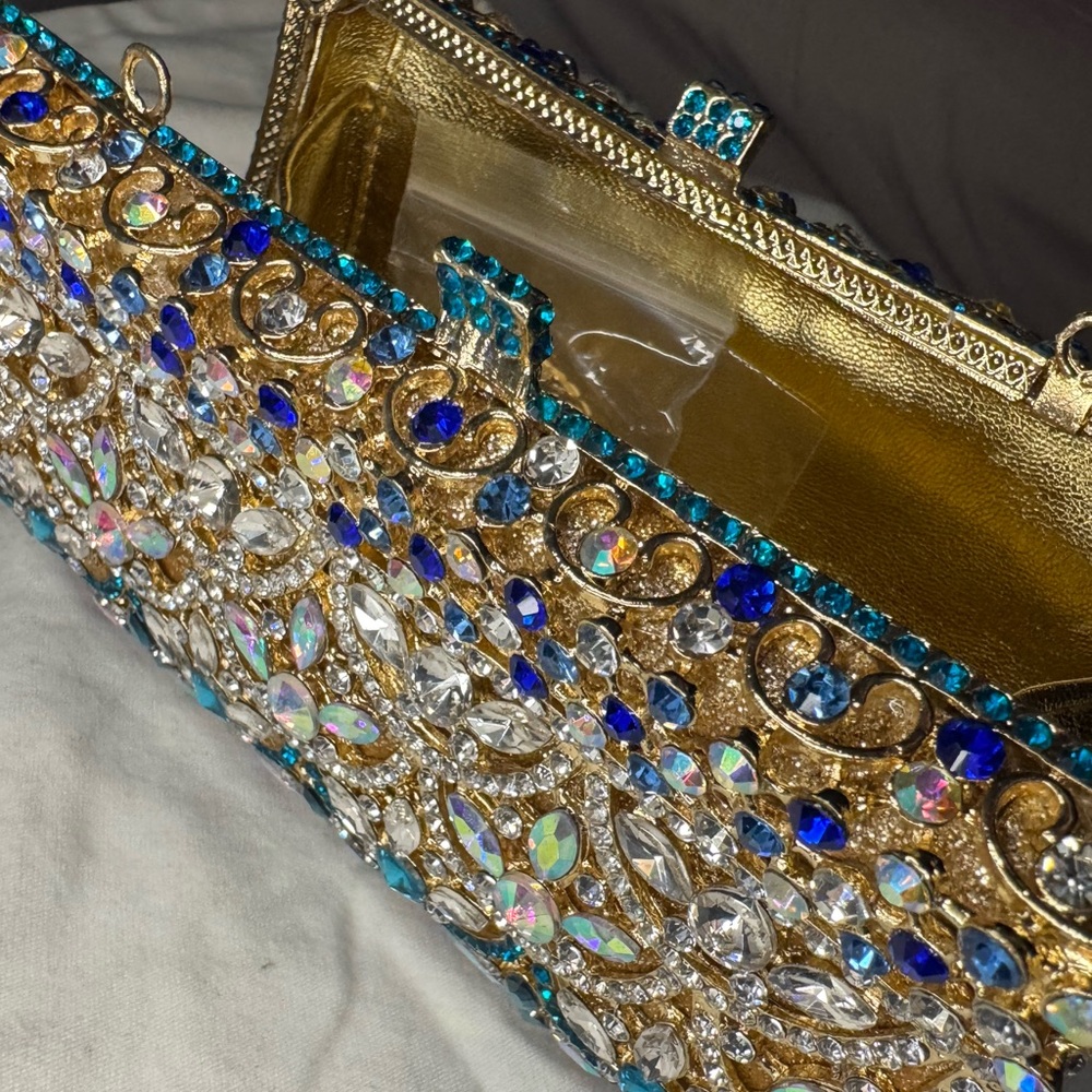 New Gold Colored Embossed Chain Clutch Bag.rare